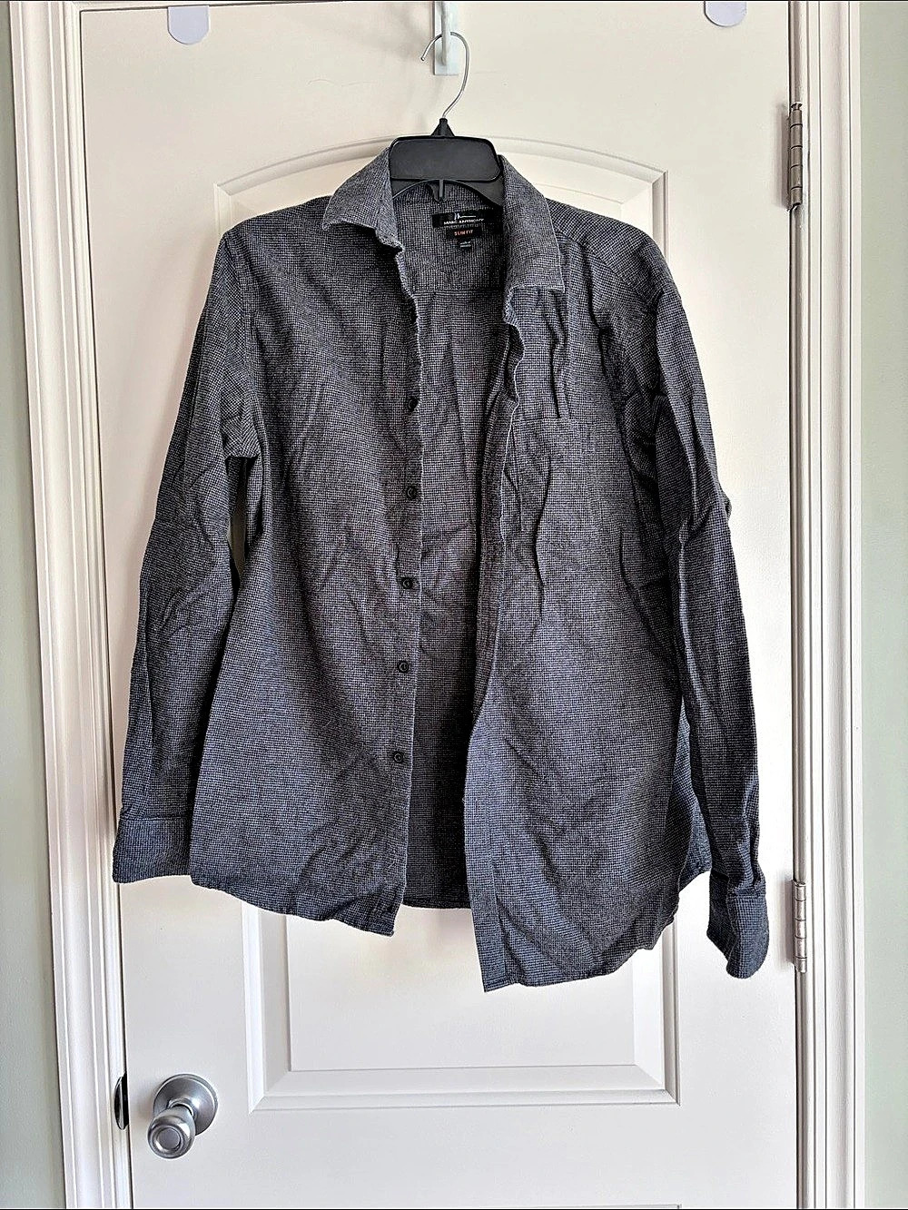 Marc Anthony Slim Fit Houndstooth Button Down in Gray Size Large Like New